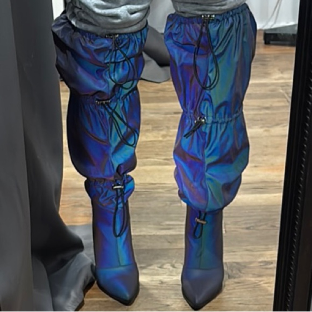 Iridescent Blue Knee-High Stiletto Boots NEW!